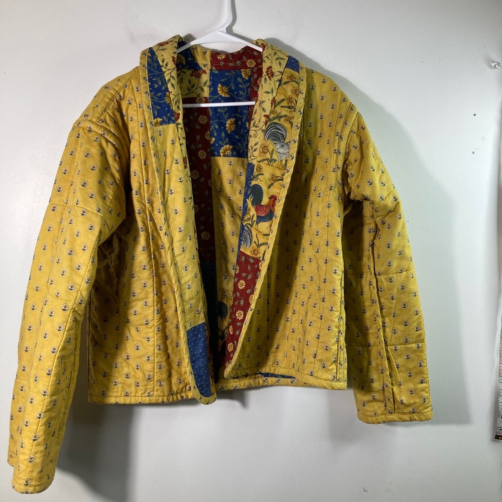Handmade Quilted Reversible Patchwork Jacket Rooster‎ Sunflower Floral Print - Picture 3 of 6